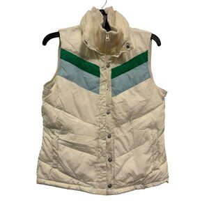 Vintage Old Navy Puffer Vest Women Medium White Nylon Chevron Green Blue Stripes